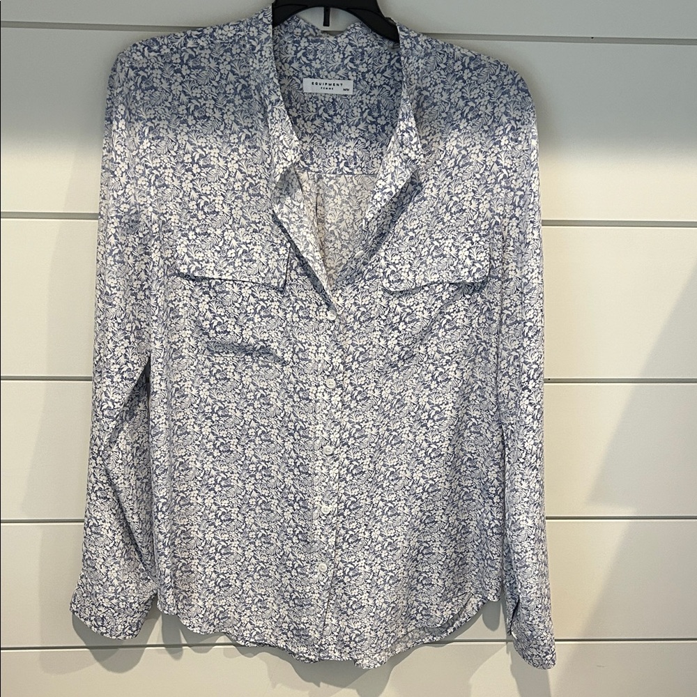 Equipment Floral Button Down Shirt in White and Blue